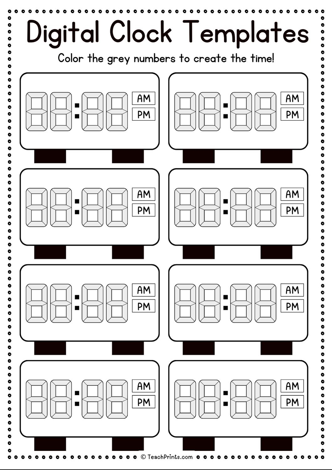 Blank Digital Clocks Worksheets Printable