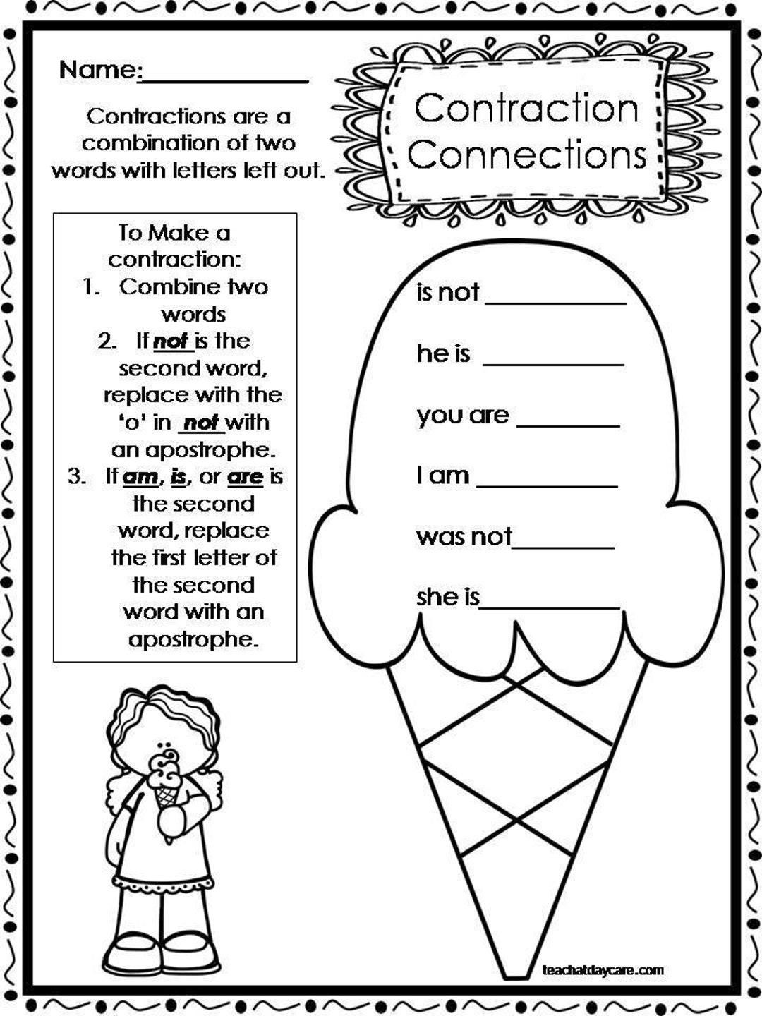 Contraction Worksheets 1St Grade Printable