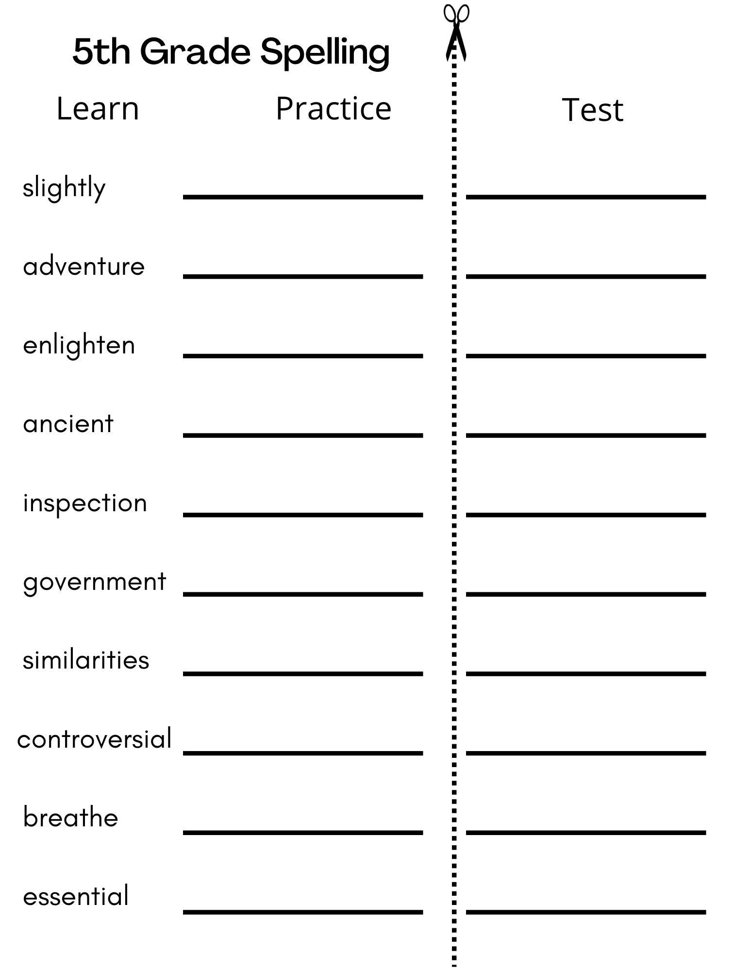 5Th Grade Spelling Worksheets Printable
