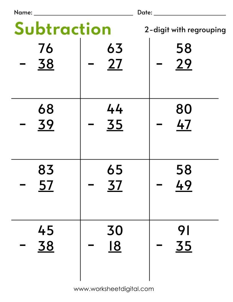 10 Printable Two Digit Subtraction Worksheets with Regrouping Math Subtraction Worksheets 1st Grade 2nd Grade Math Worksheets PDF Etsy