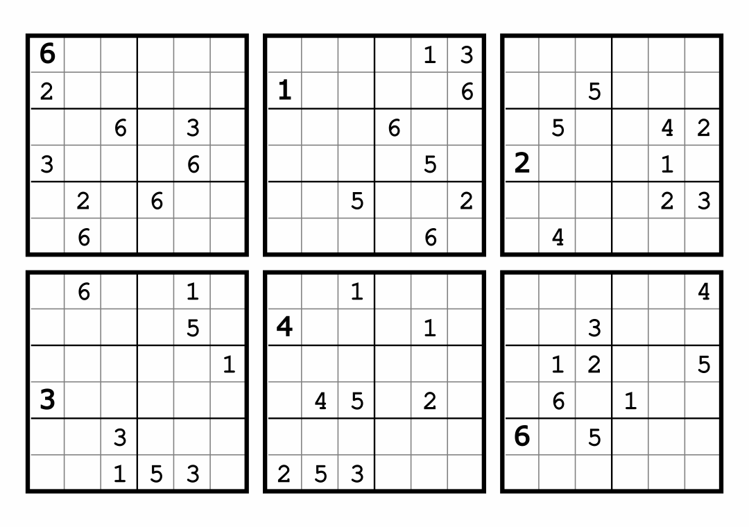 6X6 Blank Sudoku Printable Worksheets