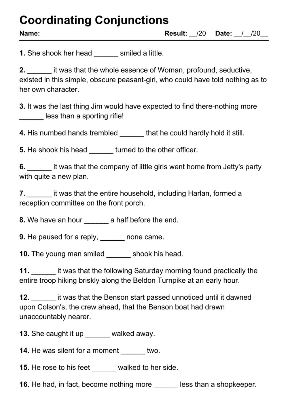 101 Coordinating Conjunctions PDF Worksheets With Answers Grammarism
