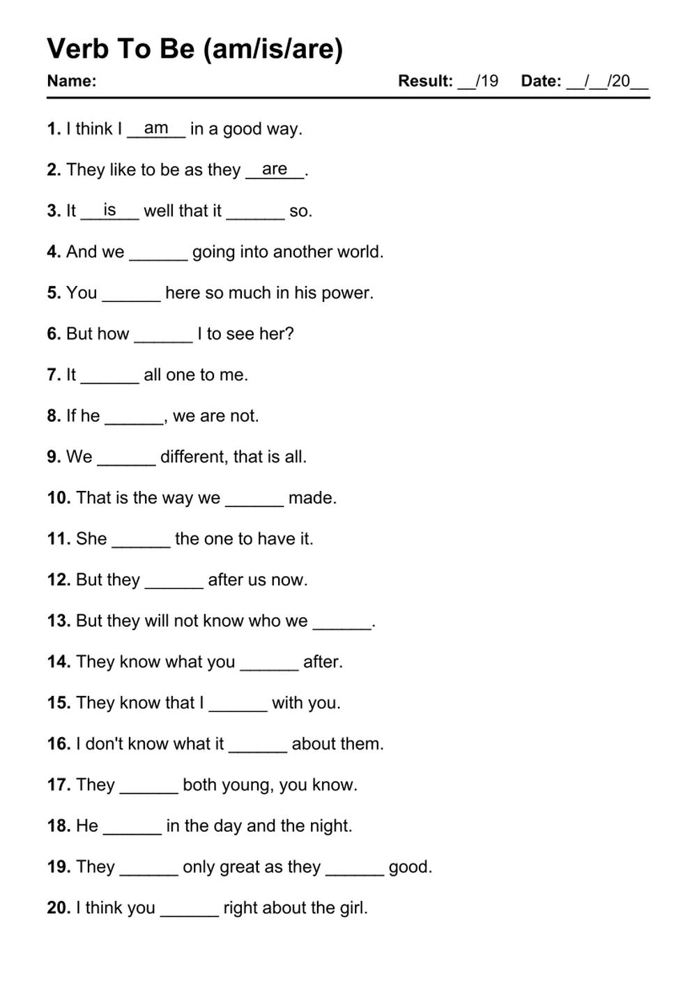 Basic English Grammar Printable Worksheets