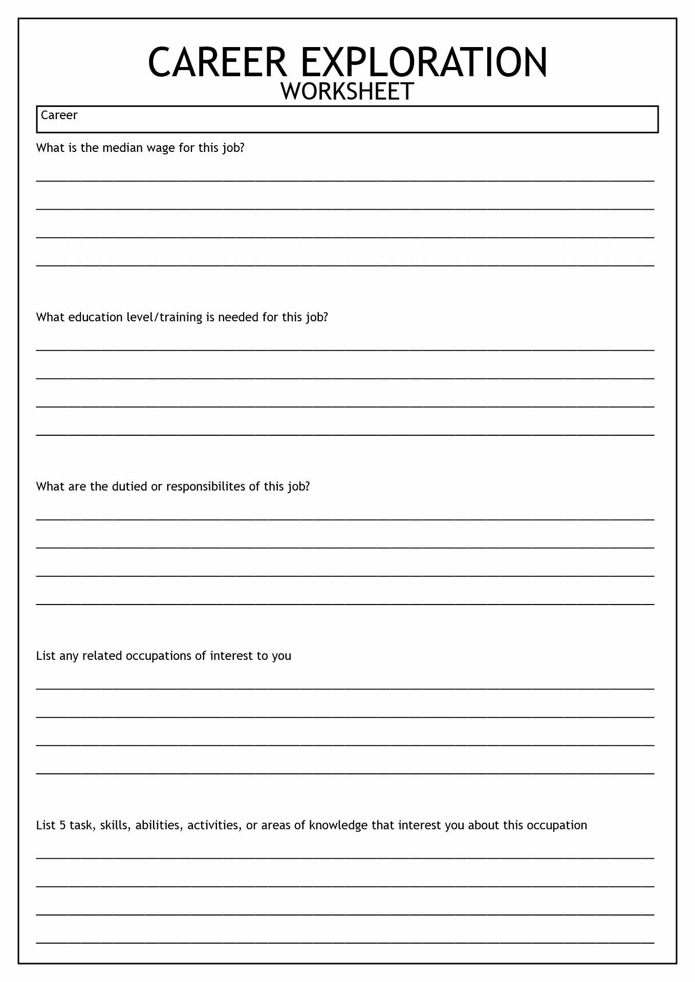 Career Exploration Worksheets Printable Elementary