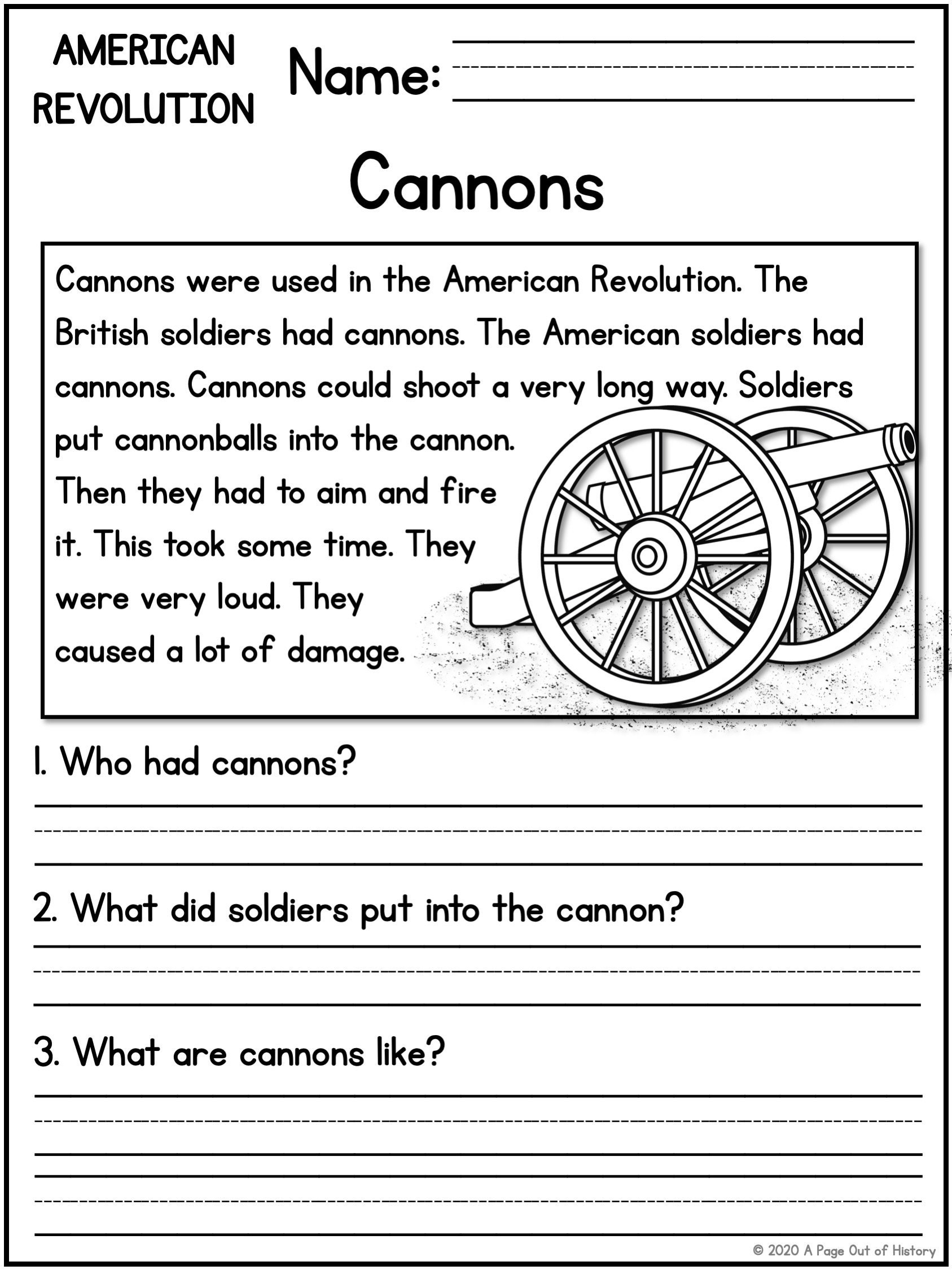 1st 2nd Grade Reading Comprehension American Revolution Passages Questions Classroom Homeschool No Prep Printable US History Etsy