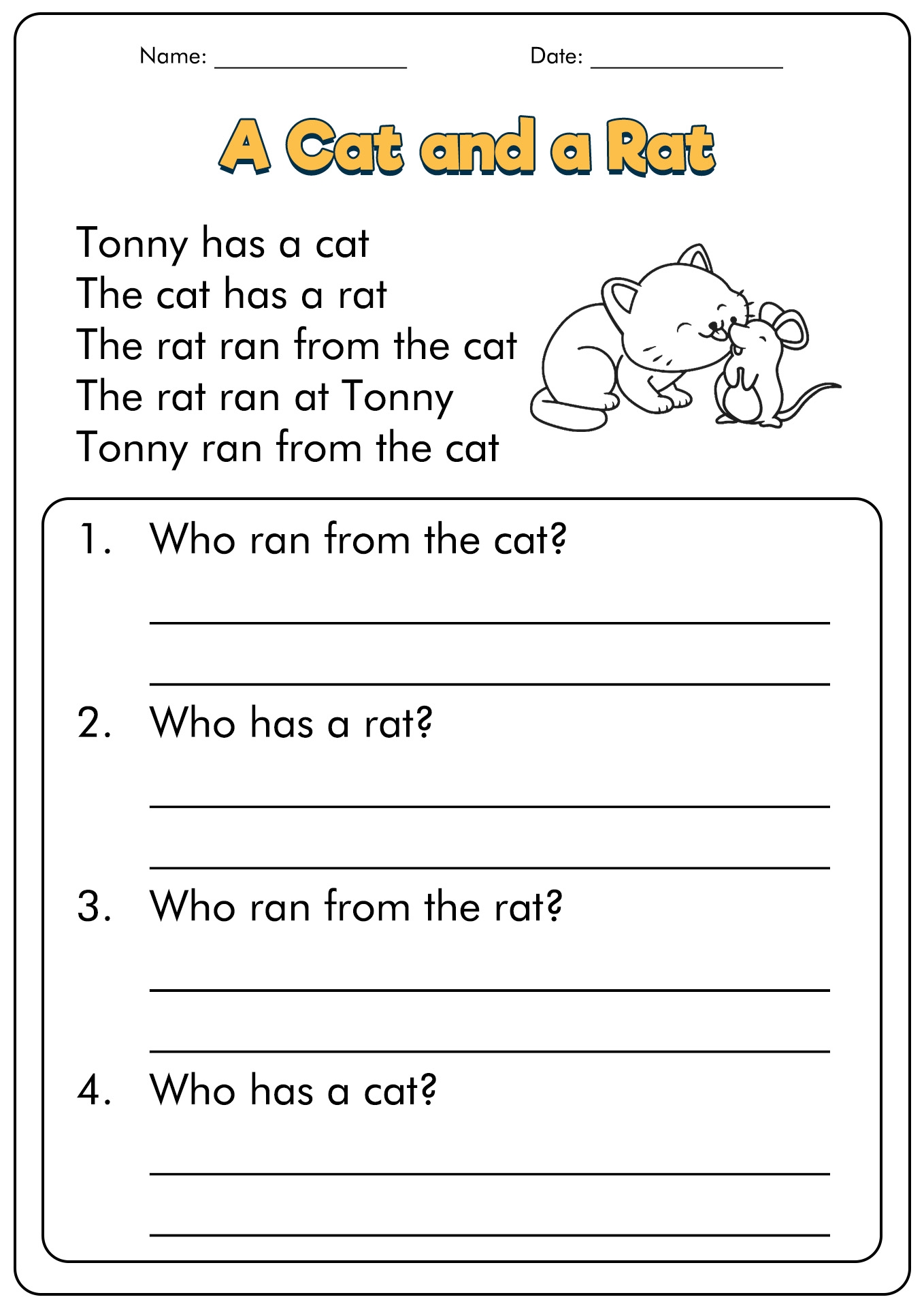 1St Grade Printable Reading Worksheets