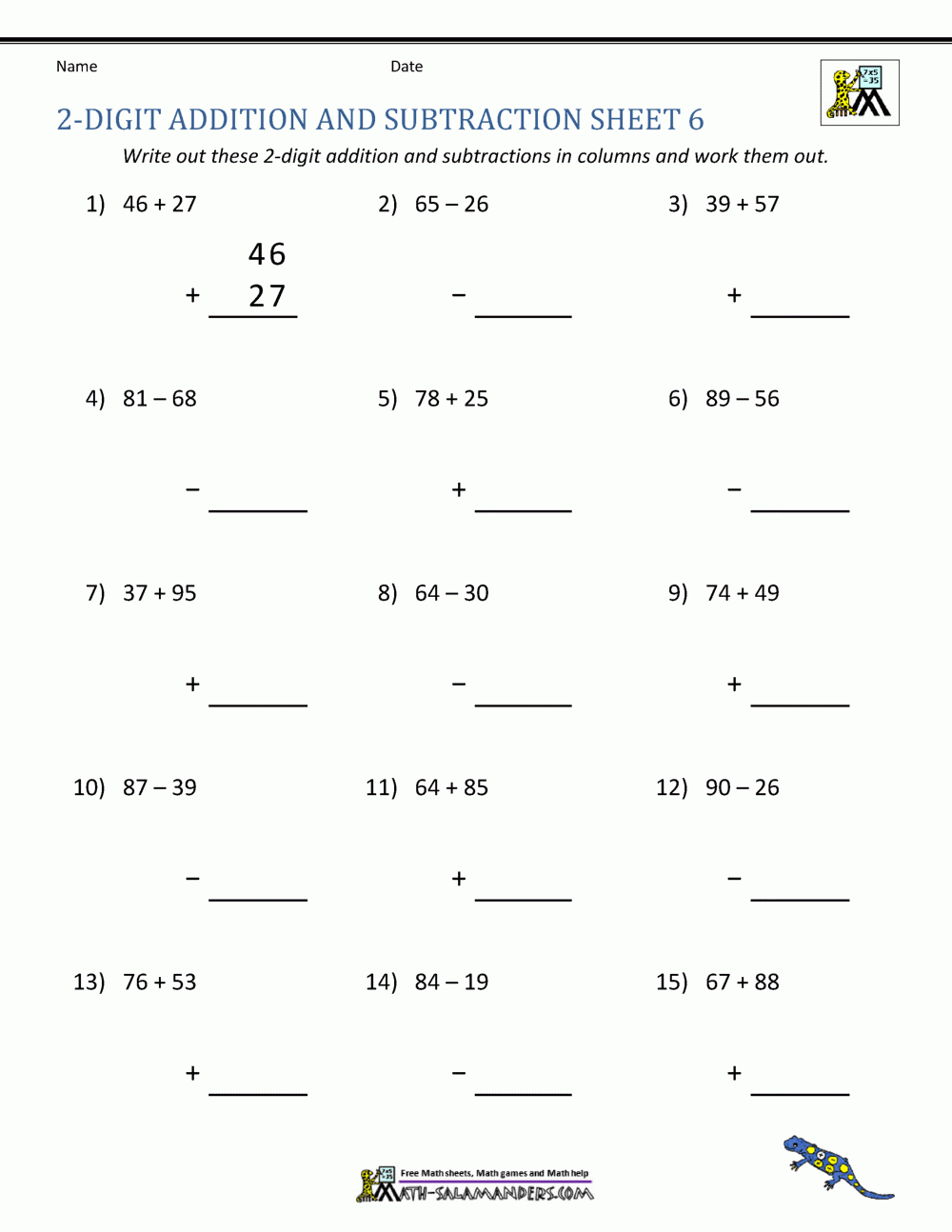 Double Digit Addition And Subtraction Printable Worksheets
