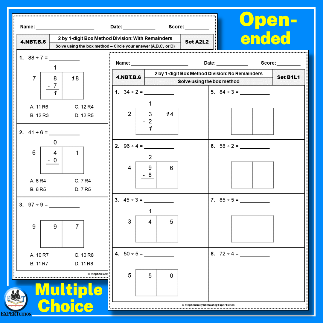 Box Method Division Worksheets Printable