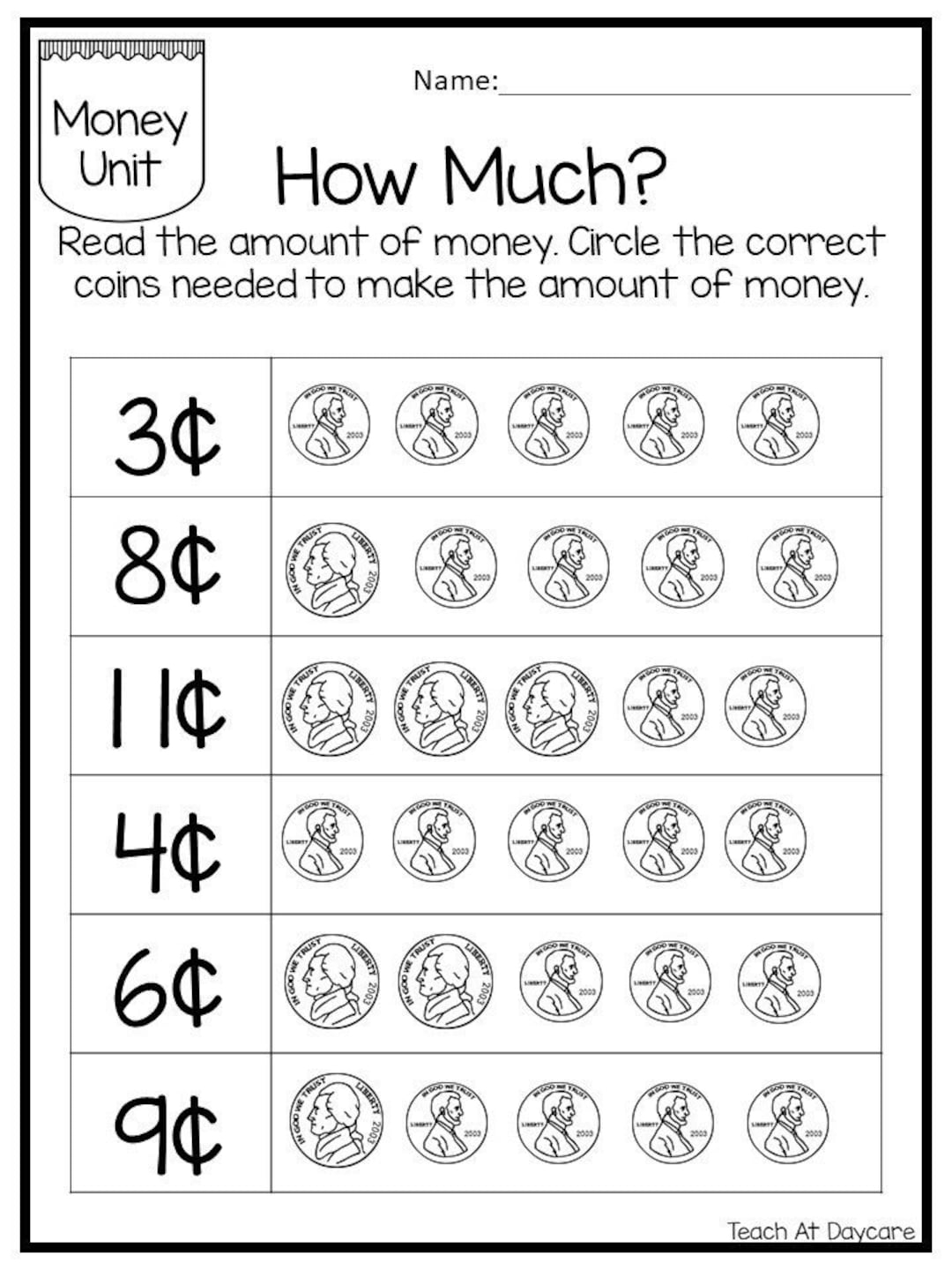 Coin Printable Worksheets For Kindergarten