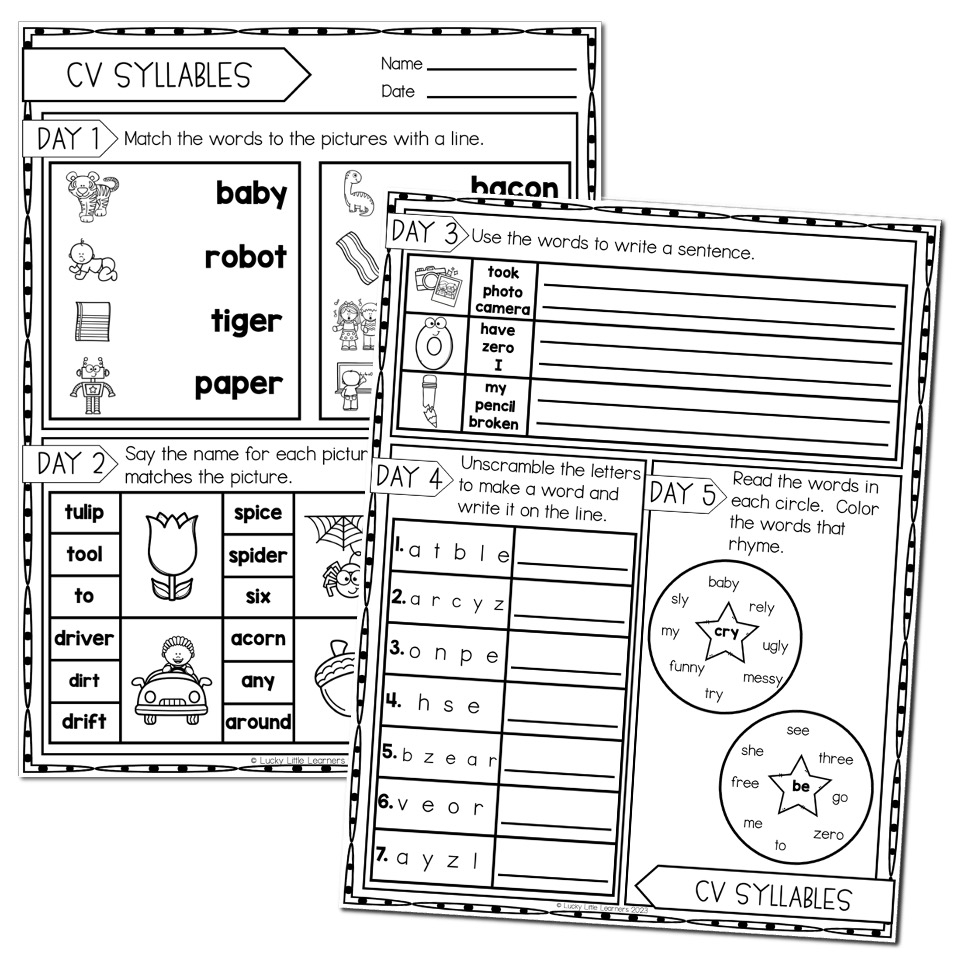 2Nd Grade Printable Worksheets Syllable