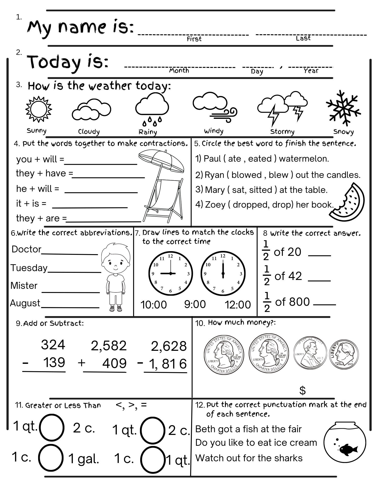 Easy Printable Worksheets For 2Nd Grade