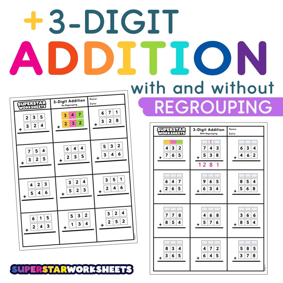 Blank Add 3 Together Printable Worksheets