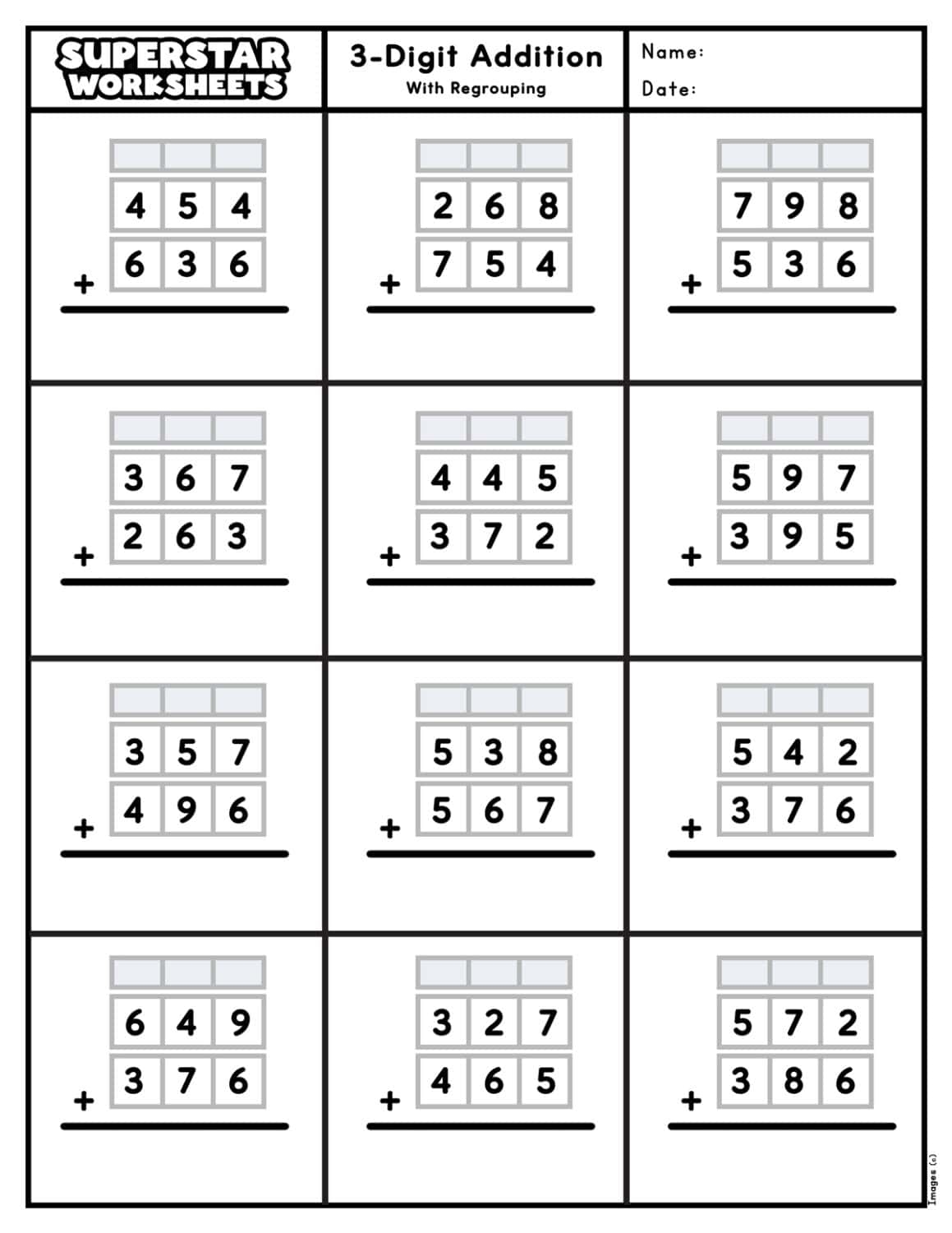 3 Digit Addition Worksheets Superstar Worksheets