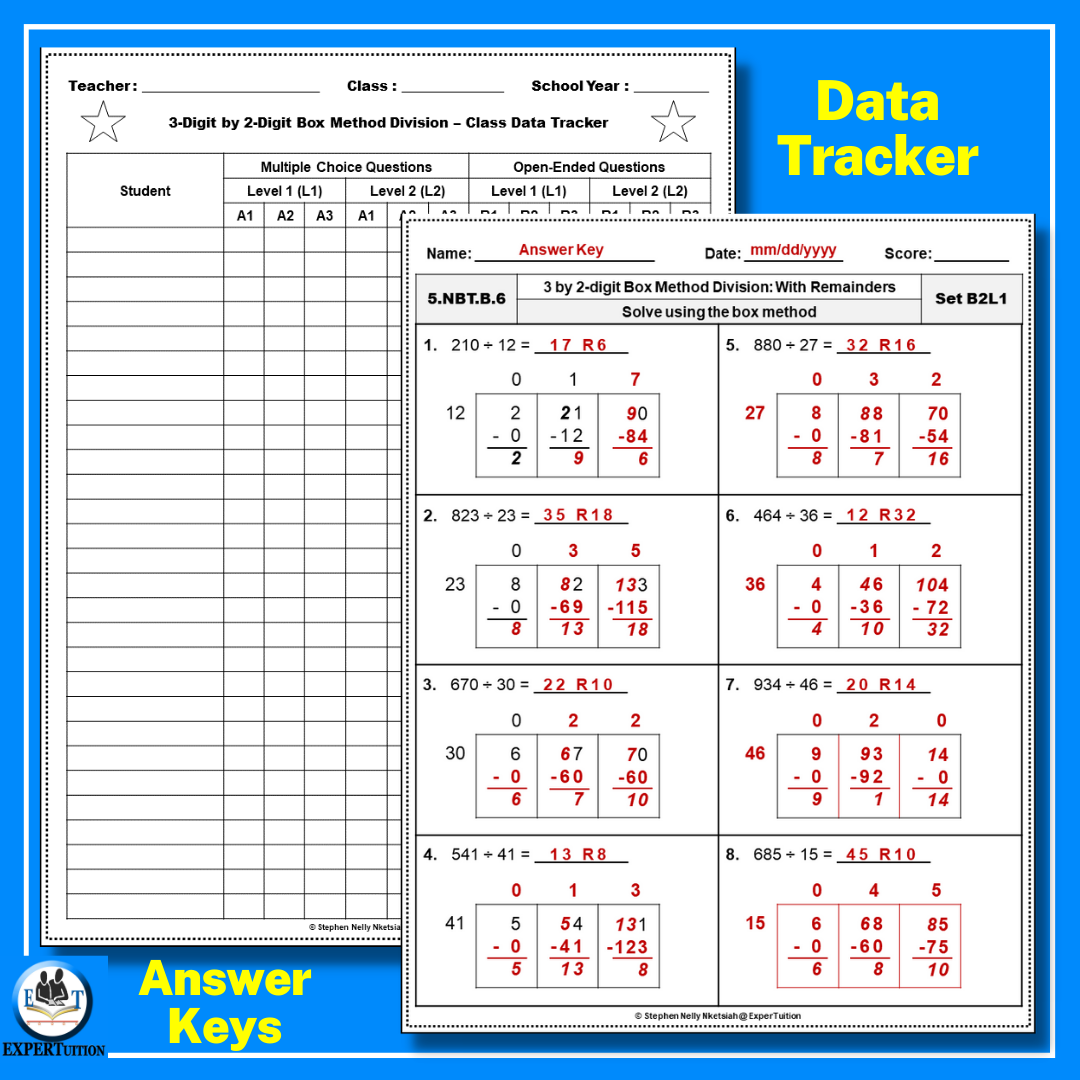 3 Digit By 2 Digit Box Method Division Worksheets 5th Grade ExperTuition