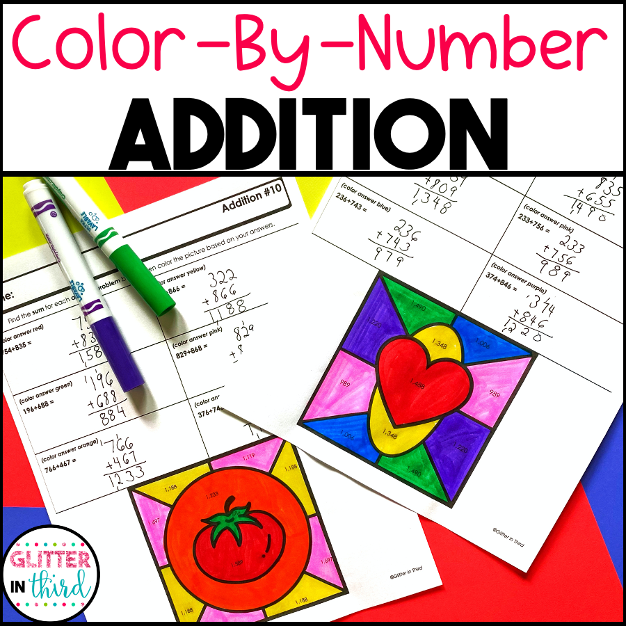 3rd Grade Addition Worksheets Color By Numbers Glitter In Third