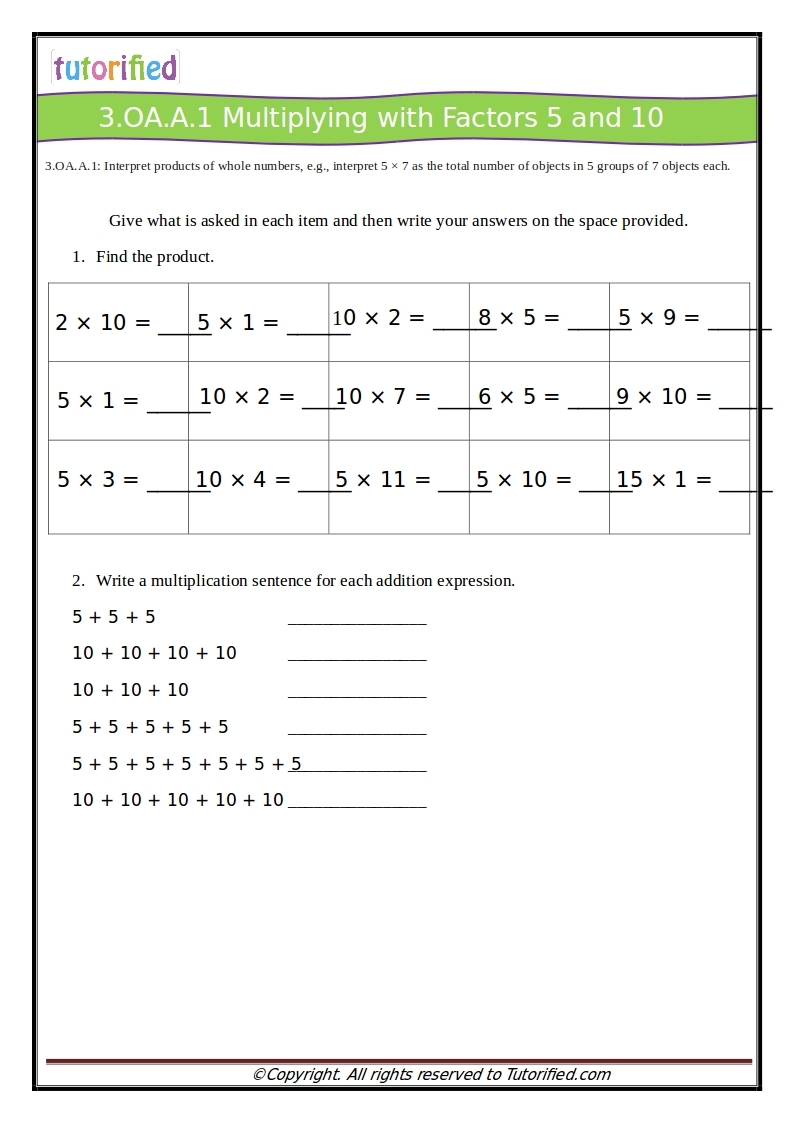 3Rd Grade Common Core Multipulation Printable Worksheets