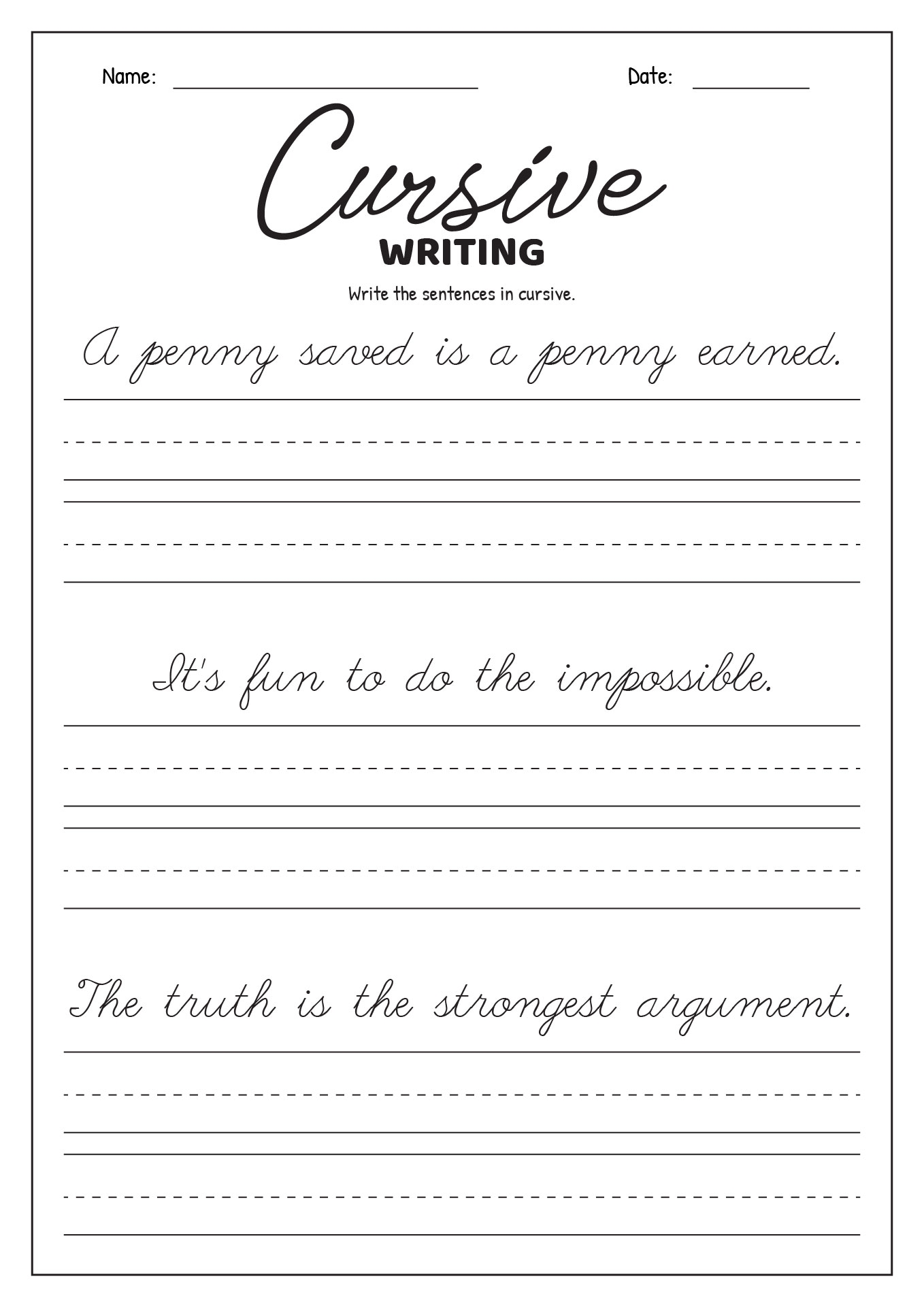 Cursive 3Rd Grade Worksheets Printable