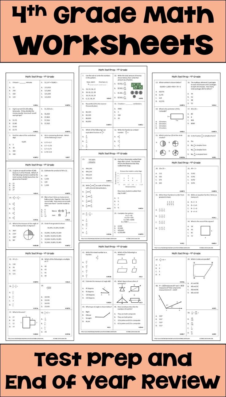 4th Grade Math Worksheets For Test Prep Review Digital AND Printable 