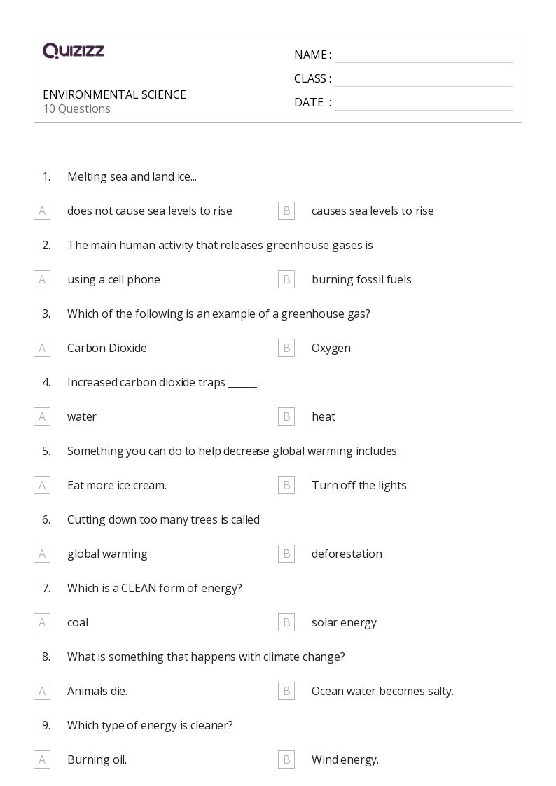 Environmental Science Printable Free Worksheets