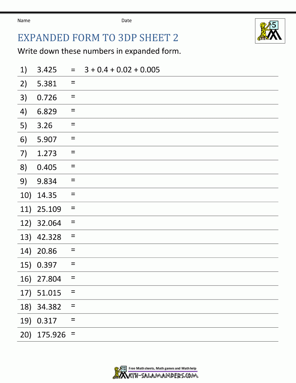 Fifth Grade Converting Form Printable Worksheets