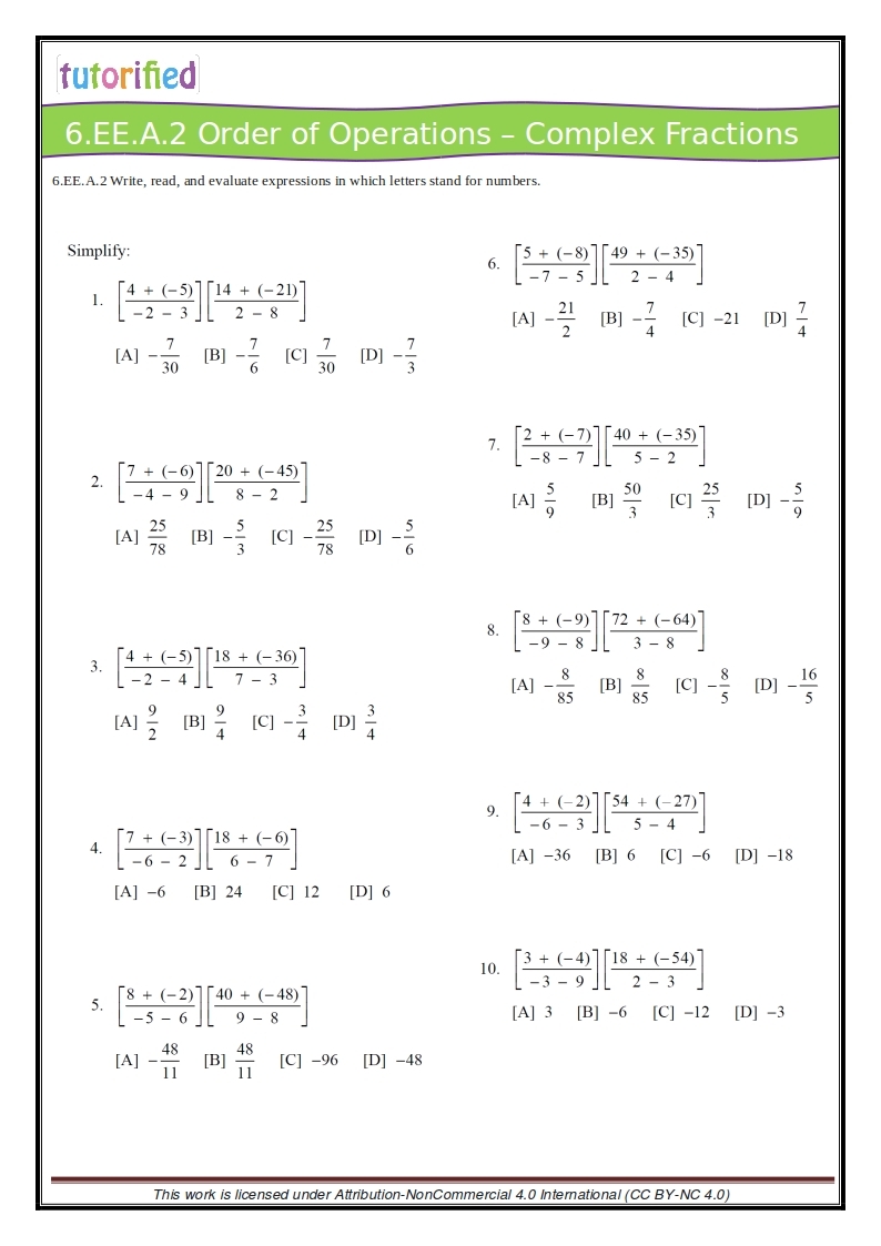 6Th Grade Advanced Math Problems Printable Worksheets
