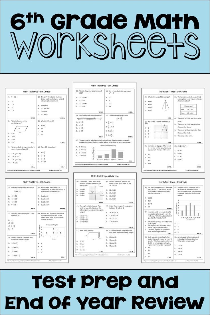 6Th Grade Math Standards Review Worksheets Printable