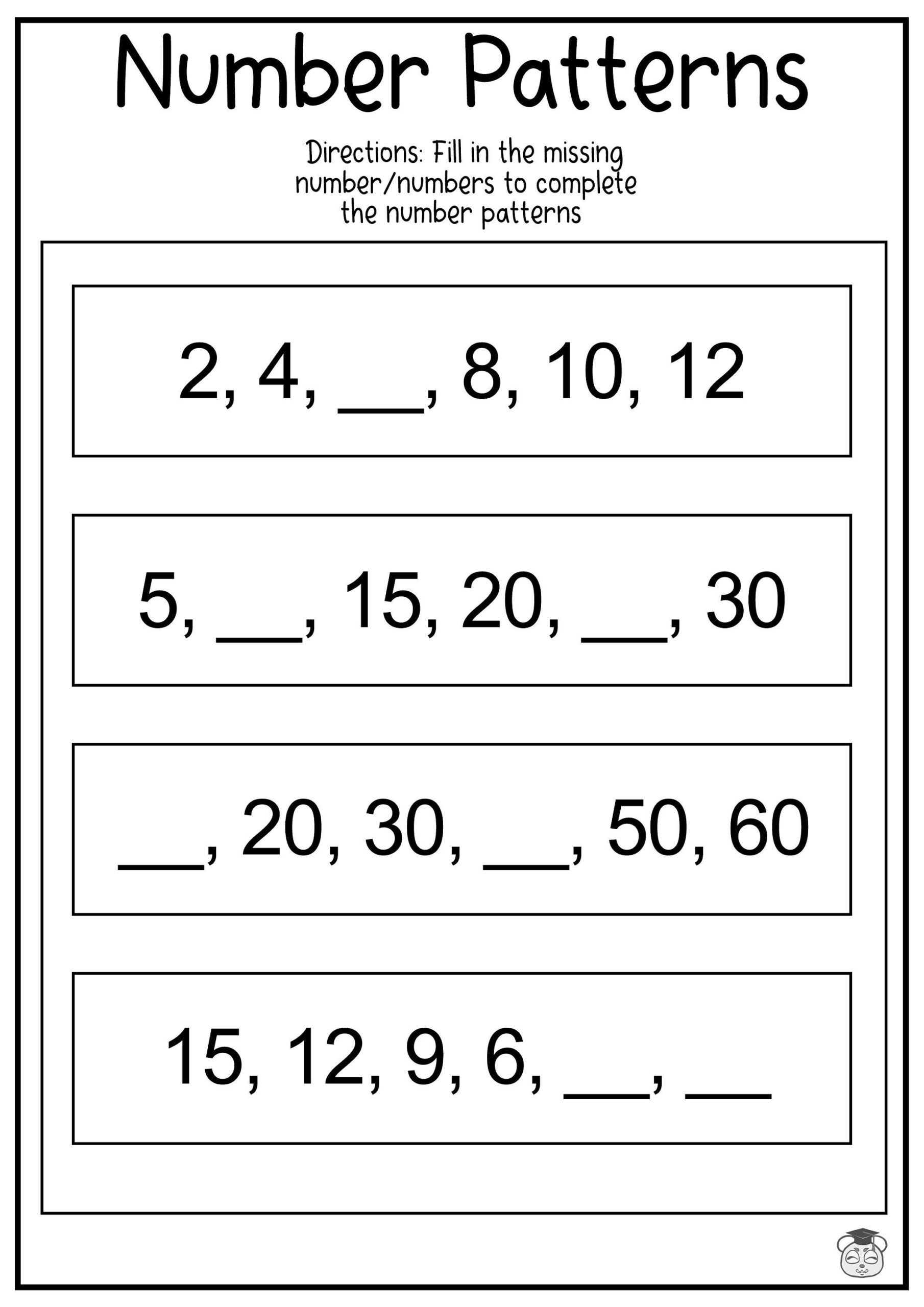 Easy Number Pattern Worksheets Printable