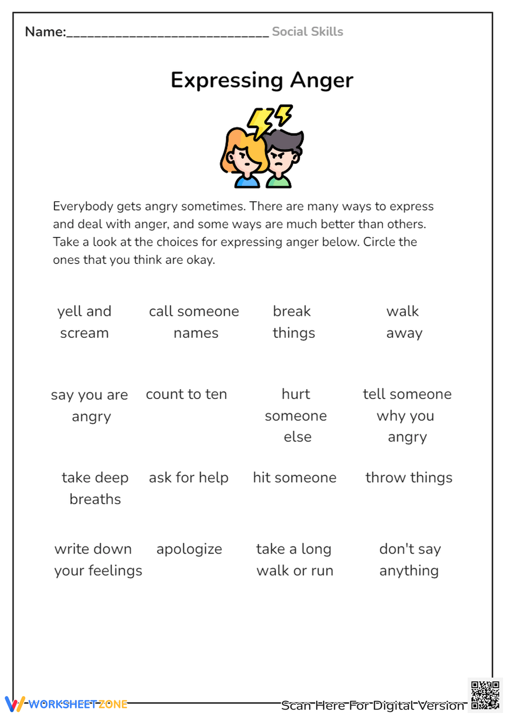 Fifth Grade Printable Social Skills Worksheets