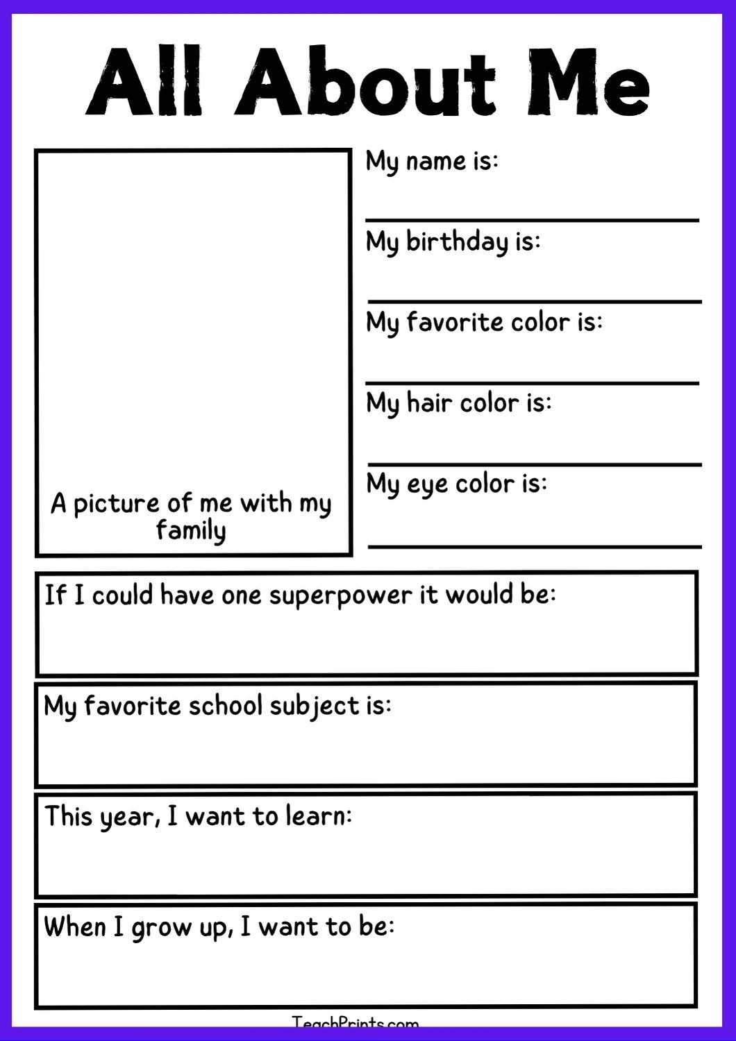9 Free All About Me Worksheets Printables Teach Prints