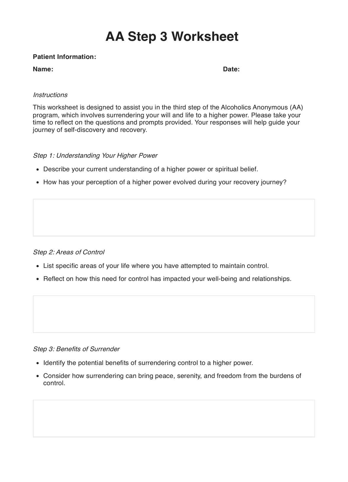 AA Step 2 Worksheet Example Free PDF Download