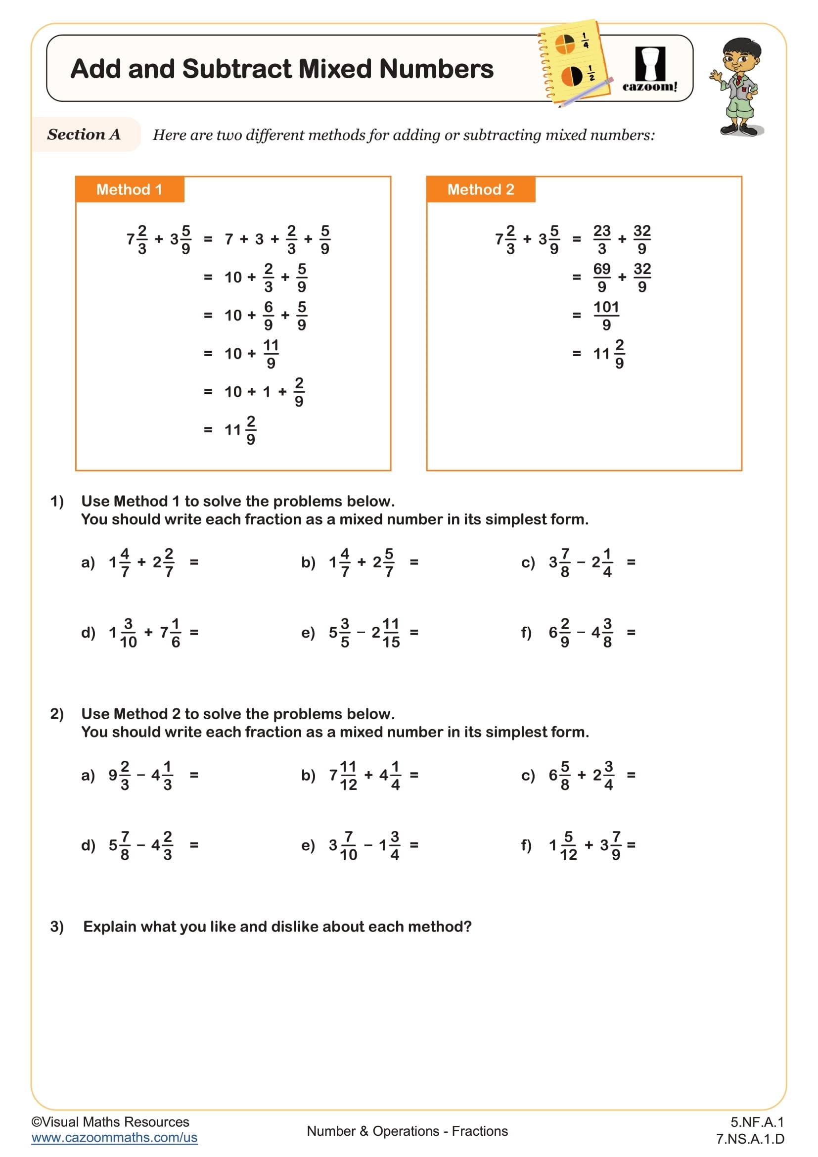 Adding Subtracting Mixed Numbers Printable Worksheets