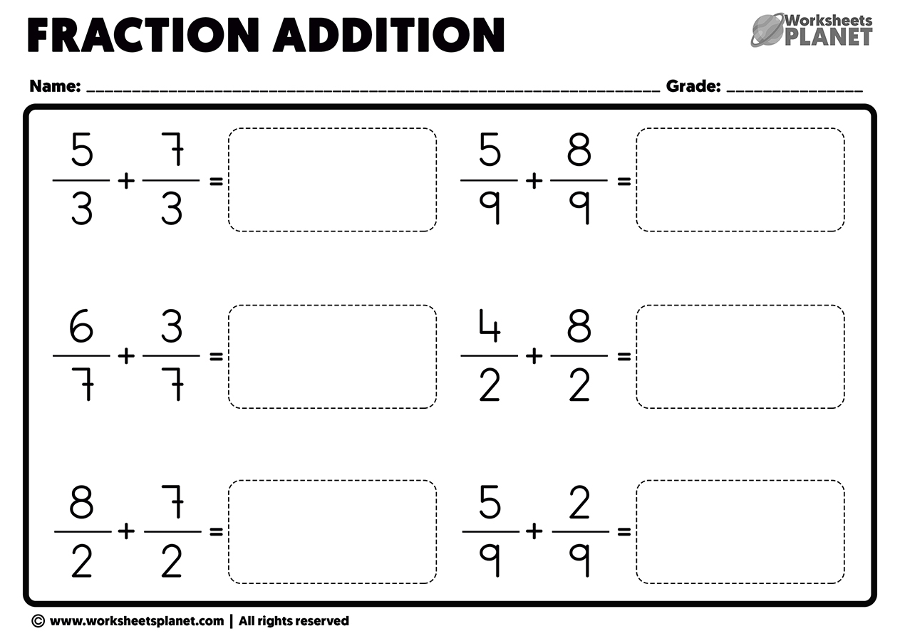 Adding Fractions With Common Denominators Worksheets Printable