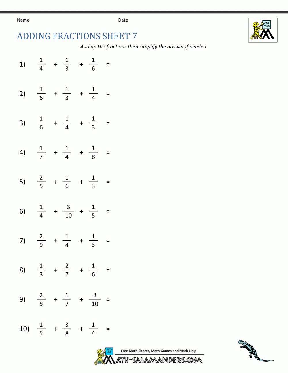 7Th Grade Printable Fractions Worksheets