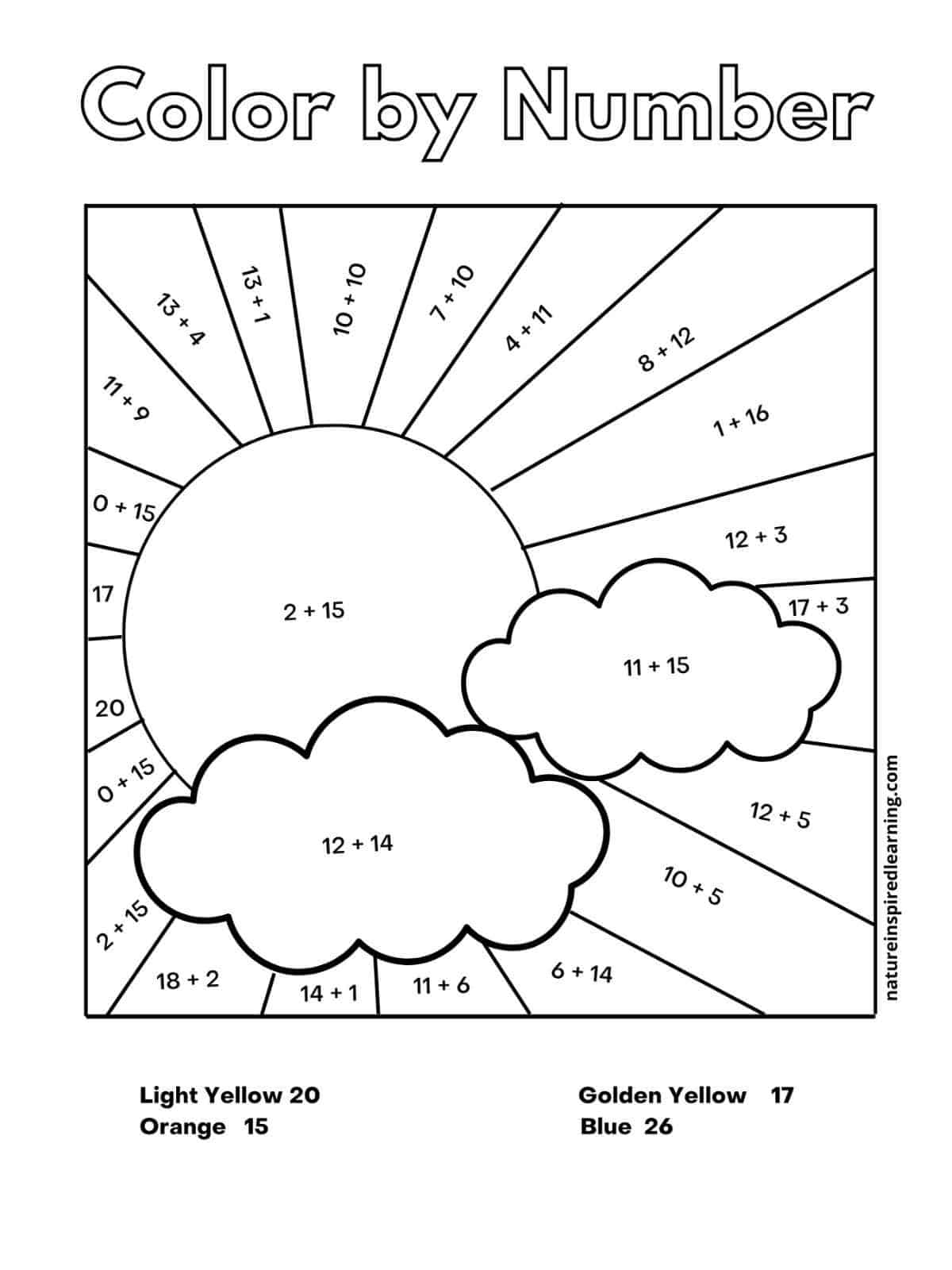 Easy Addition Coloring Worksheets Printable
