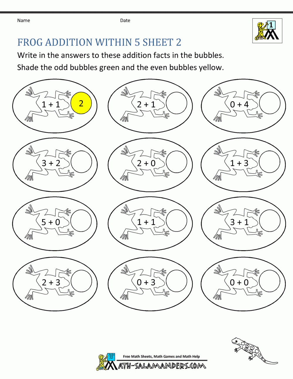 Addition Math Worksheets To 5 Printable