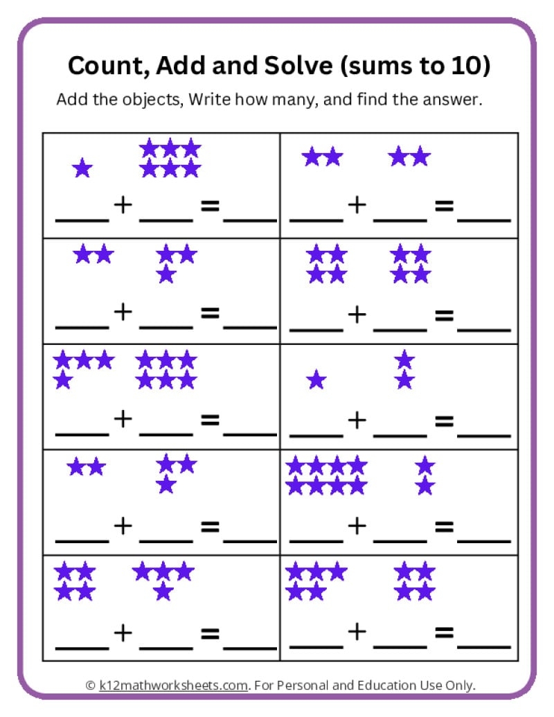 Addition Kinder Worksheets Printable Booklet