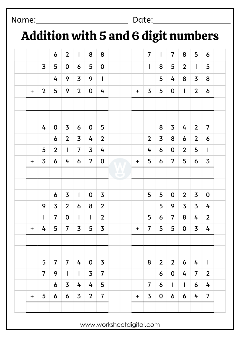 Addition Printable Worksheets For Grade 5