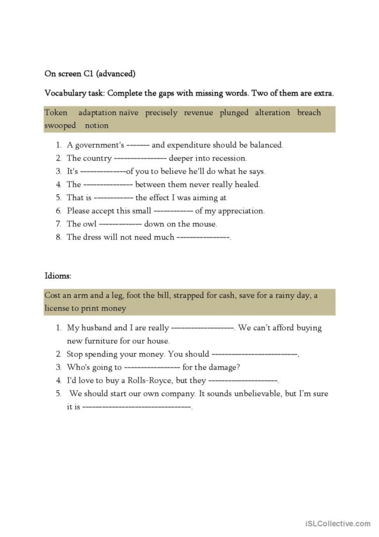 Advanced Vocabulary English ESL Worksheets Pdf Doc Worksheets Library