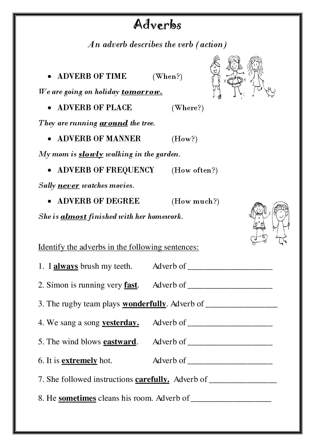 Adverbs Printable Worksheets Grade 7
