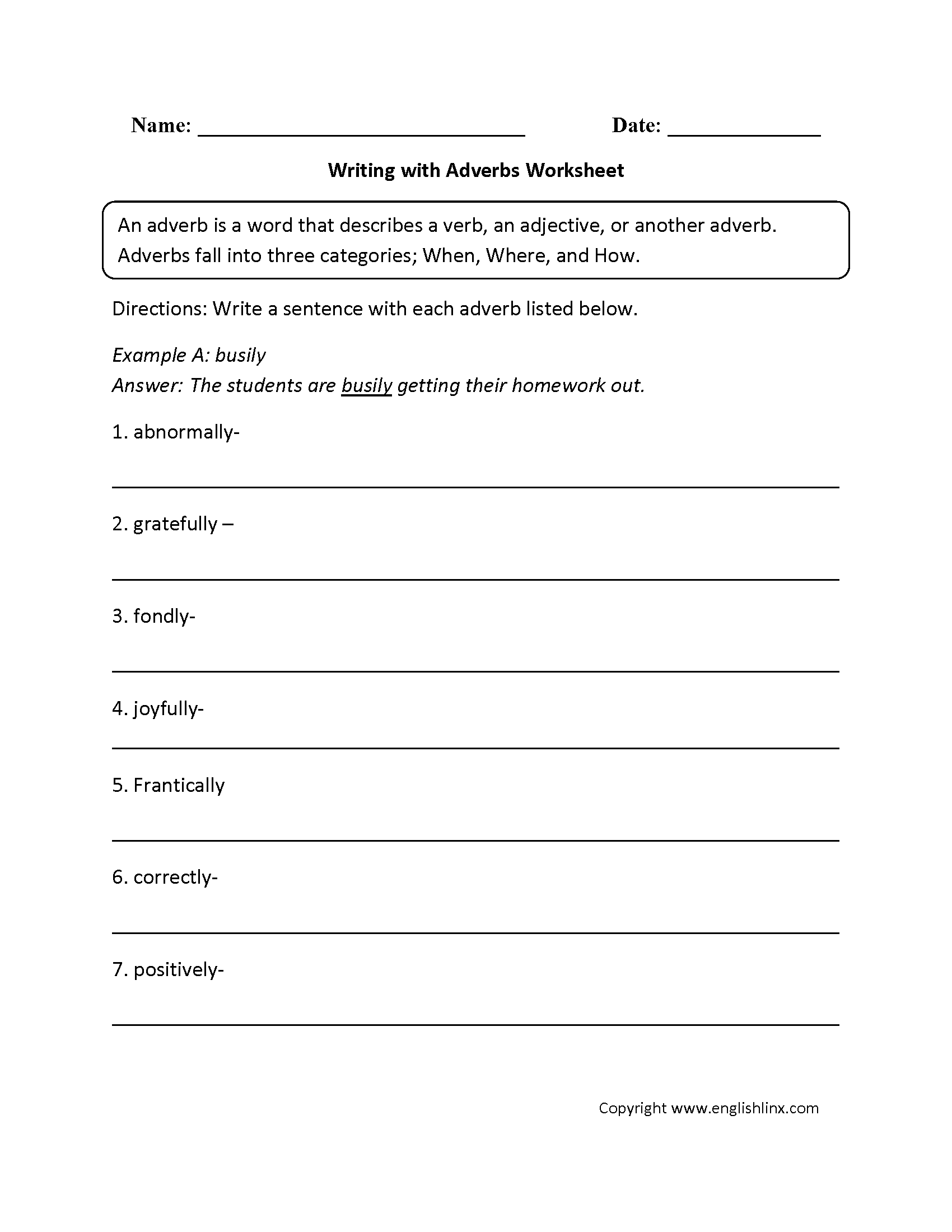 Adverbs Worksheets Regular Adverbs Worksheets