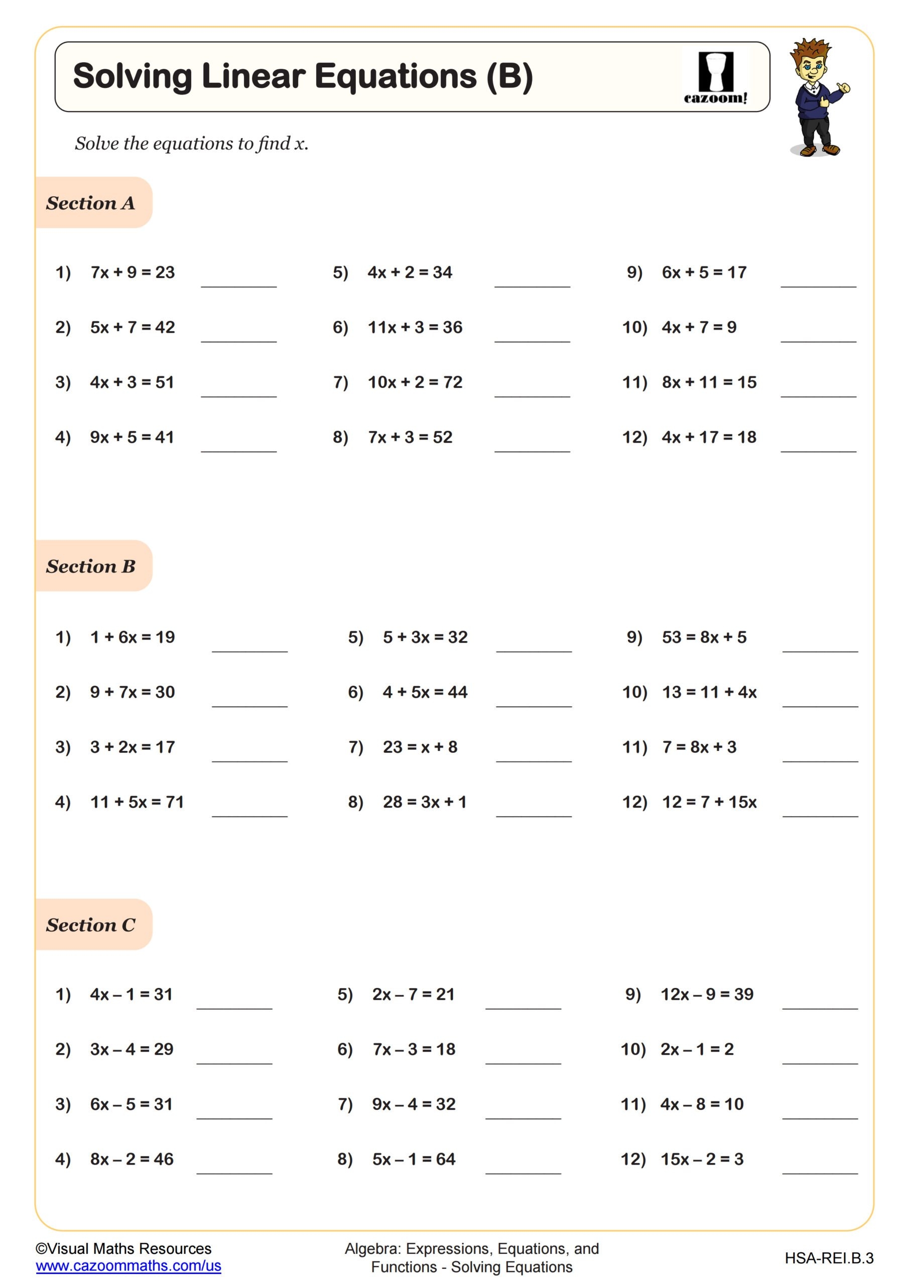 Algebra Printable Worksheets With Answers