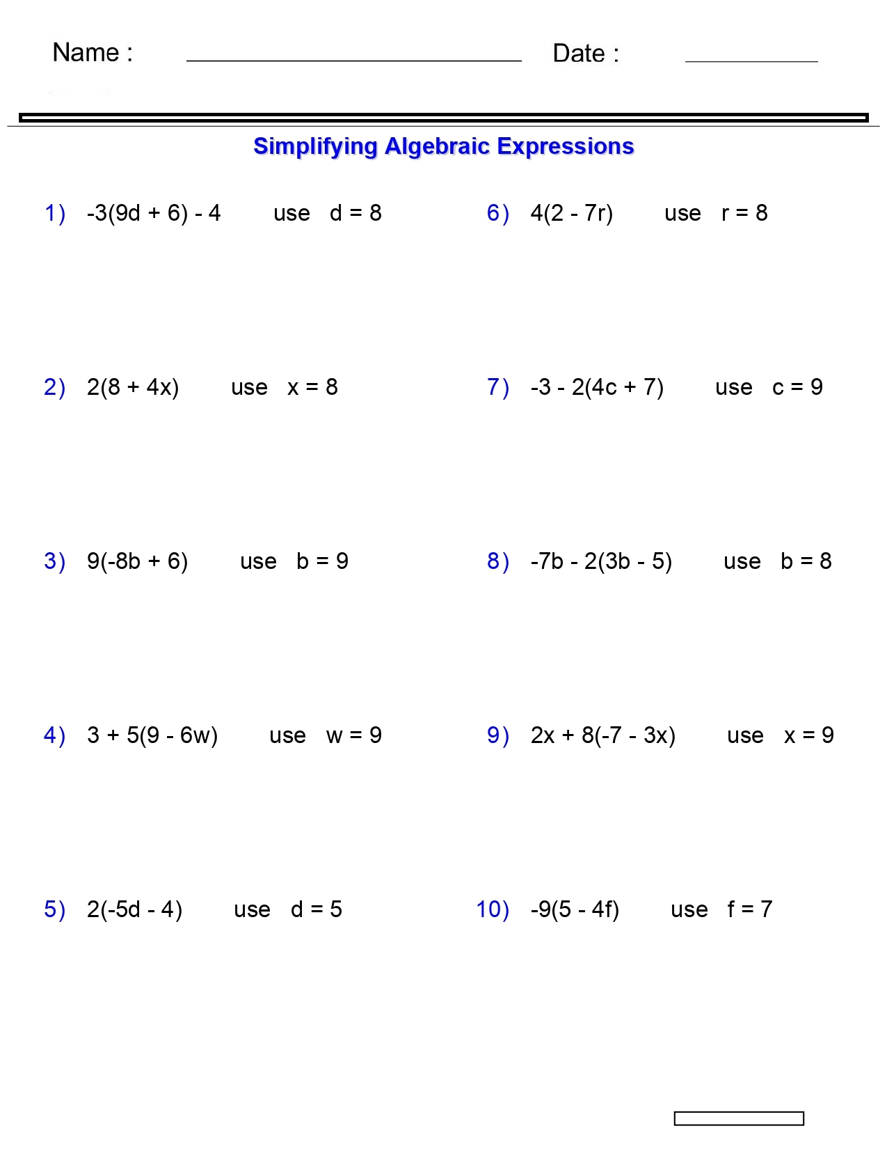 Algebraic Expression Worksheets Mother'S Day Printable