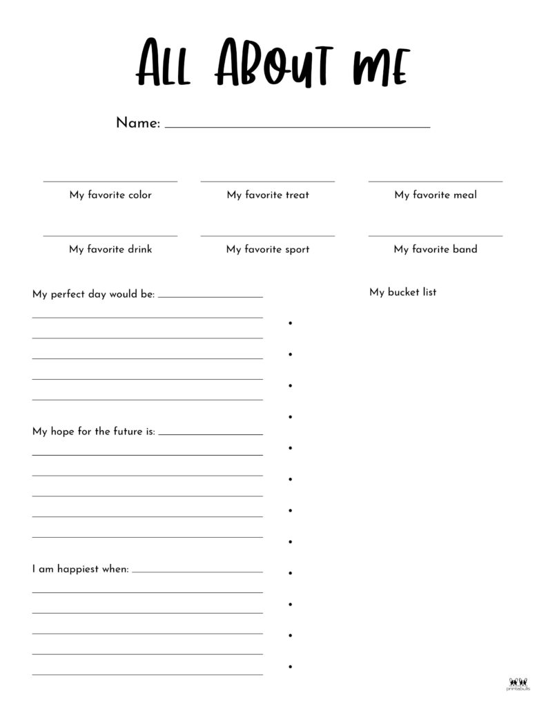 All About Me For Workplace Printable Worksheets