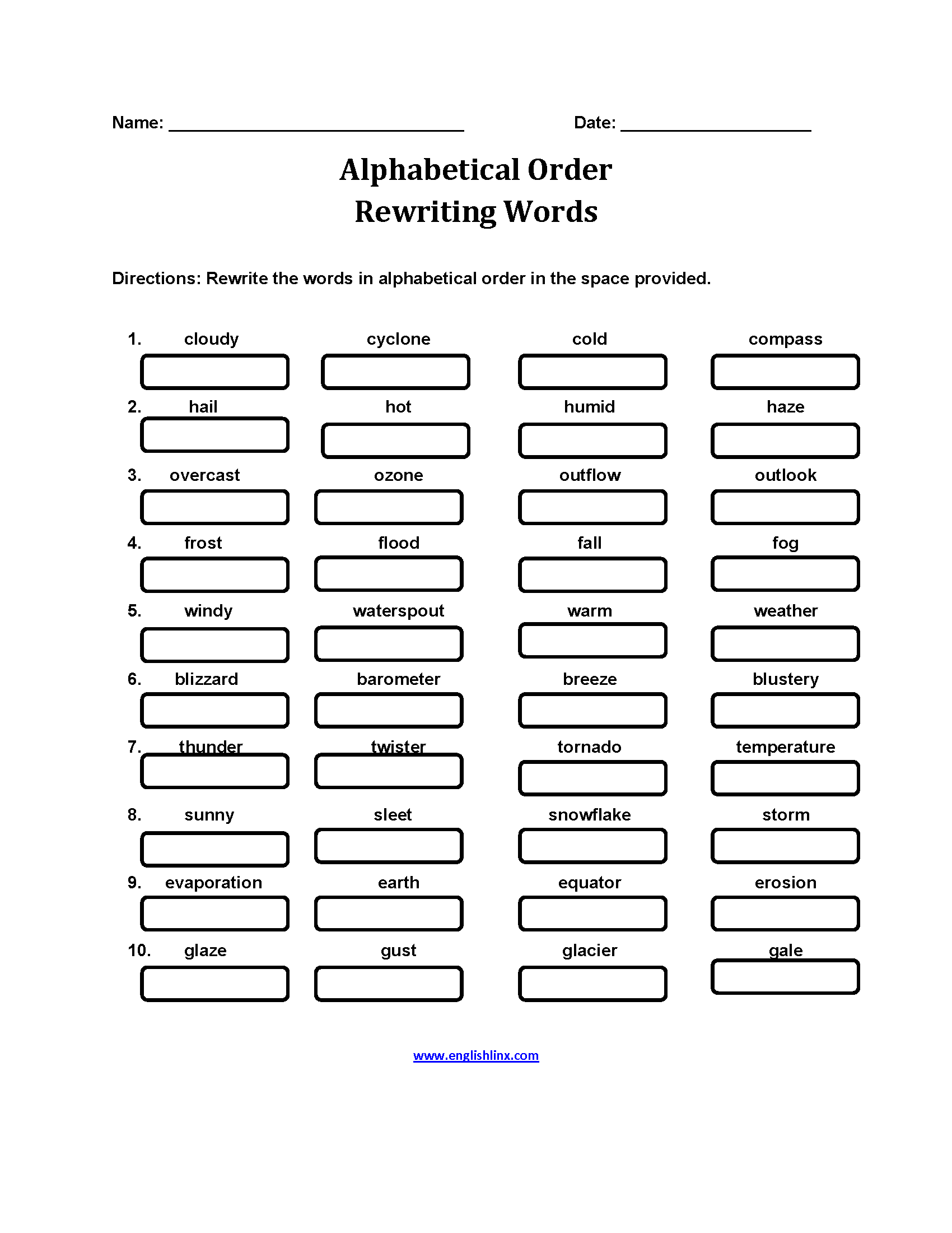 Alphabetic Order Printable Worksheets For Older Students