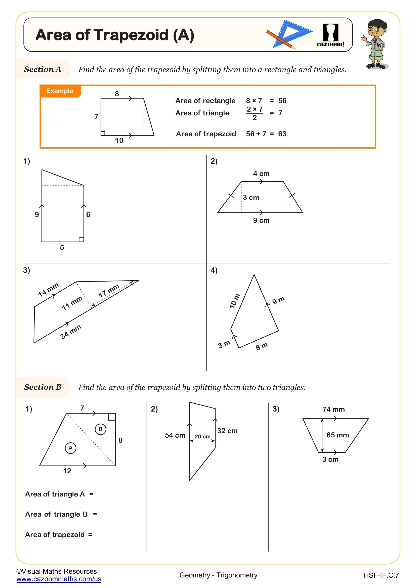 Area Of Trapezoid Printable Worksheets