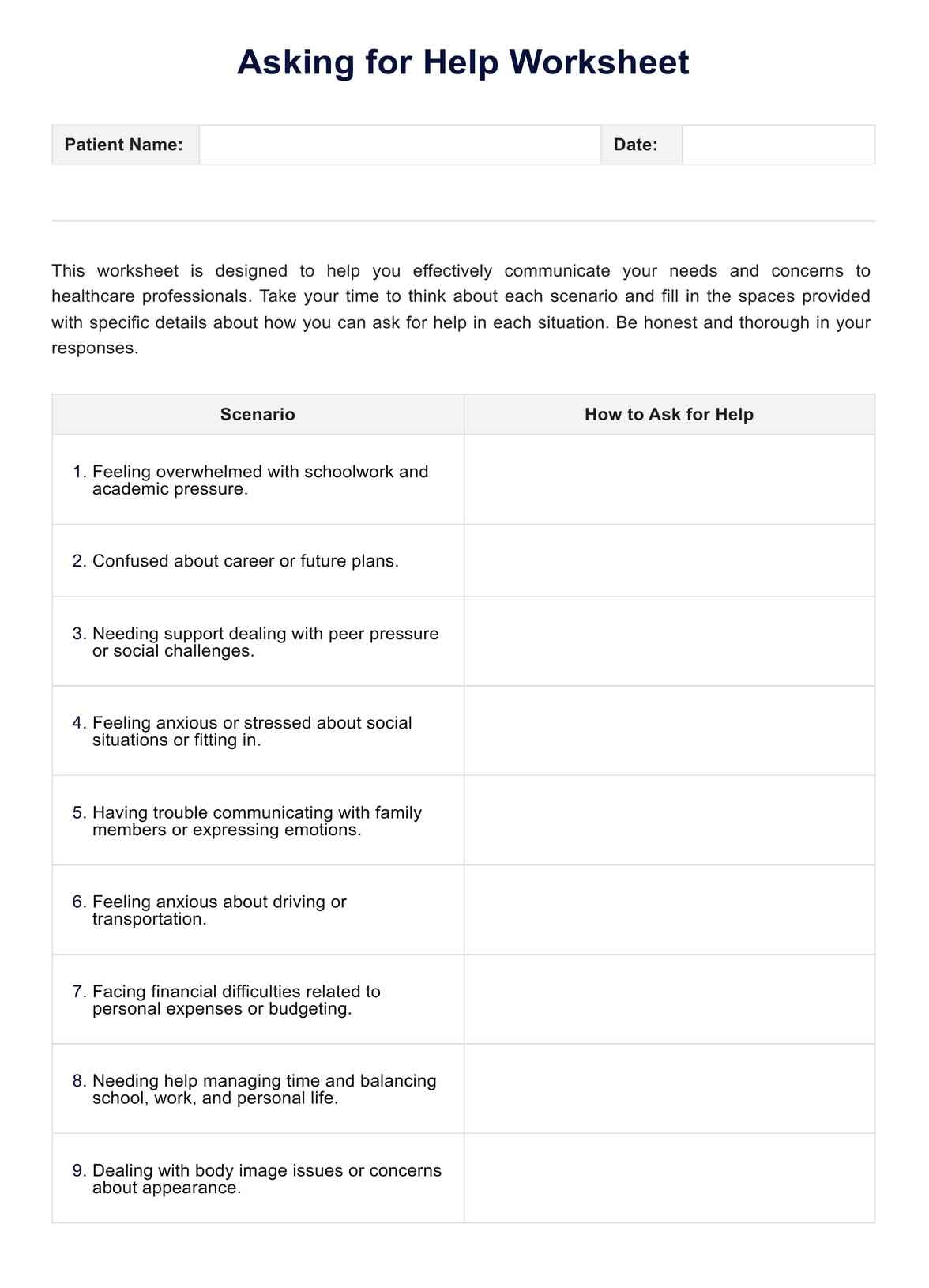 Asking For Help Worksheet Example Free PDF Download