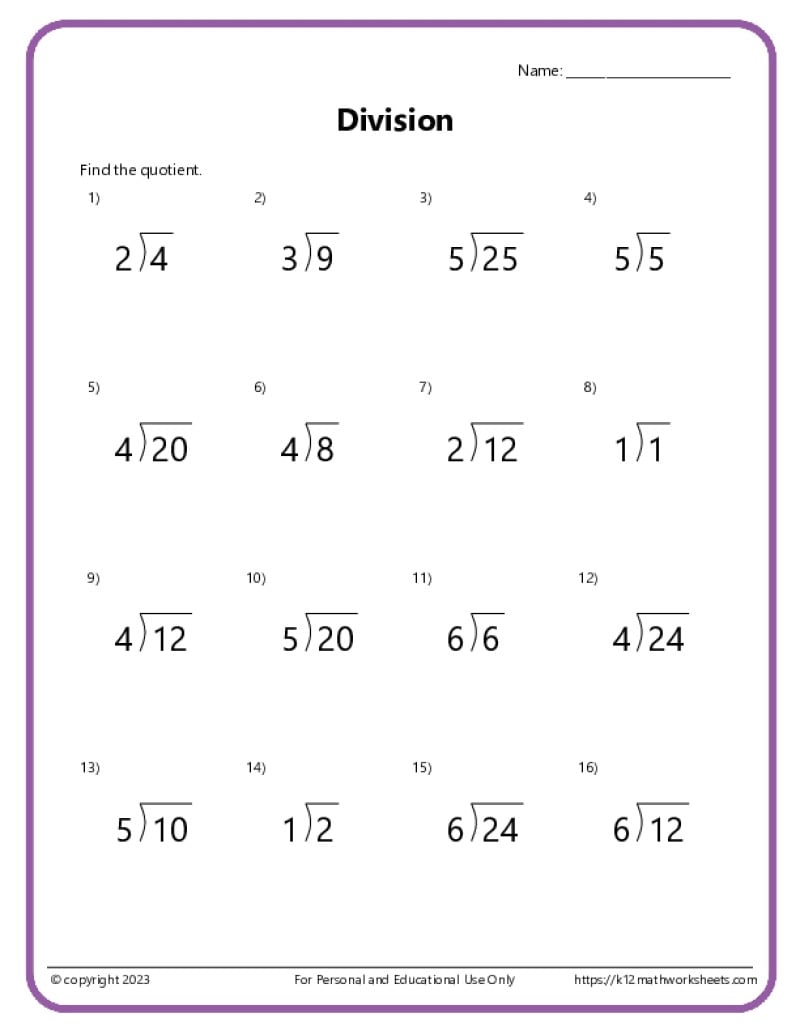 Basic Division Worksheets