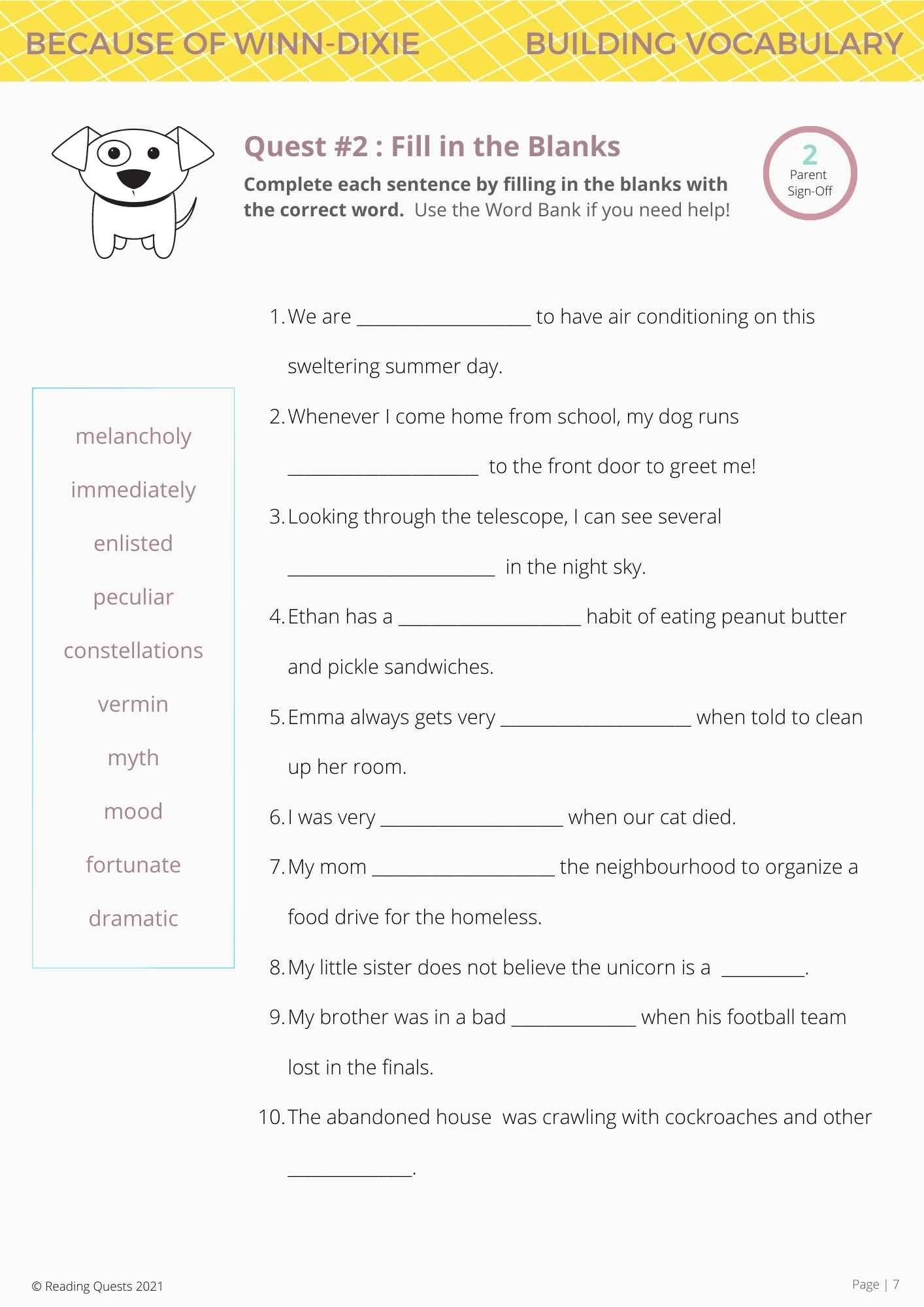 Because Of Winn Dixie Worksheets Printable