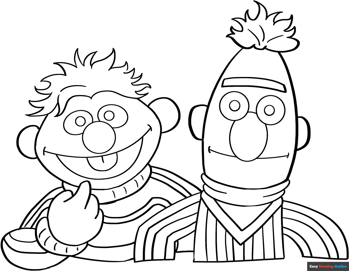 Bert And Ernie From Sesame Street Coloring Page Easy Drawing Guides