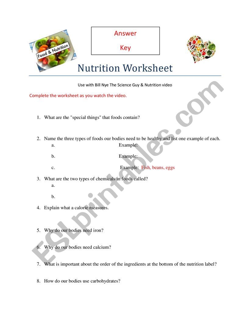 Bill Nye Worksheet NUTRITION EPISODE ESL Worksheet By Al neufeld